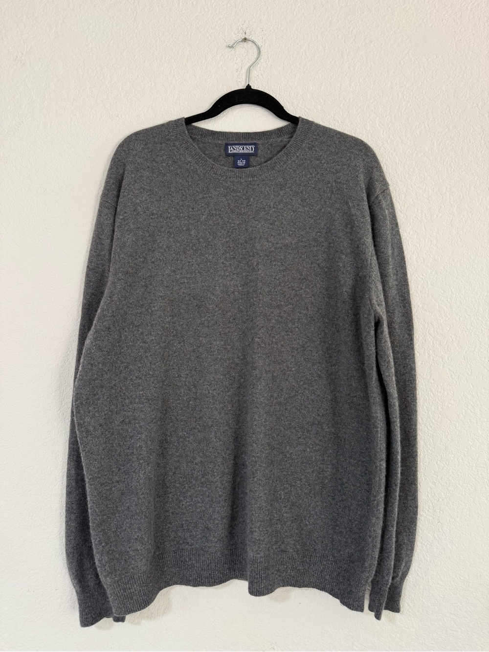 Lands' End Men's Vintage 100% Cashmere Dark Gray Crewneck Sweater